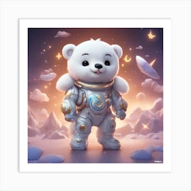 A Super Cute Chibi Zodiac Bear, In The Universe, With Snowwhite Shiny Fur, Happy Smile, Happy Smile, (1) Art Print