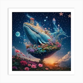 Firefly Colossal Whale, Floating, Sky, Stars, Constellations, Transforming, Flowers, Lush Garden, Ma (10) Art Print