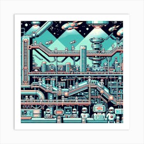 8-bit robot factory Art Print