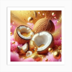 Coconuts On A Pink Background Art Print