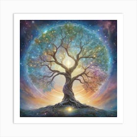 Mystical Serenity Celestial Tree Artwork Capturing The 1 Art Print