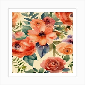 Watercolor Floral Pattern Art Print