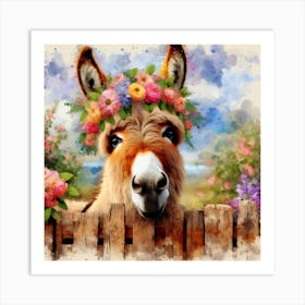 Donkey With Flowers Art Print