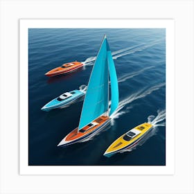 Yachts In The Ocean Art Print