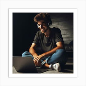 Young Man Listening To Music 1 Art Print