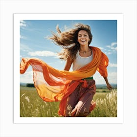 A Youthful Female Exuding Vitality Engaged In Jumping With Unrestrained Joy Sporting Healthy Slim (1) Art Print