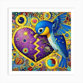 Blue Bird With Broken Heart Art Print