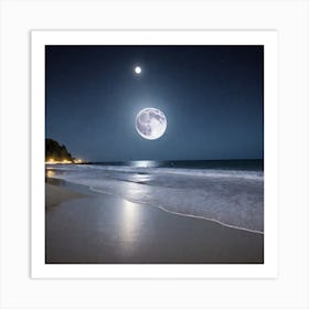 Full Moon Over Beach Art Print