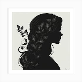 Silhouette Of A Woman With Leaves Art Print