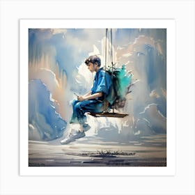 Boy On A Swing Art Print