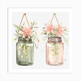 Mason Jars With Flowers Art Print