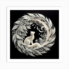 Paper Cut Art With Cat Art Print