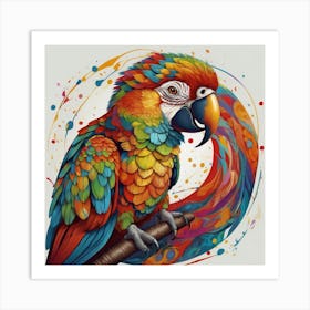A colorful parrot in the style of intricate psychedelic swirl patterns, in the style of Magali Villeneuve, love and romance, in the style of Caravaggio, colorful Moebius, white background 3 Art Print