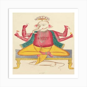 Ganesha Seated On Stool And Rat Mount During 19th Century Painting Art Print