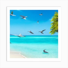 Birds Flying Over The Beach(wall art) Art Print