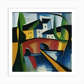 Bridge over the river surrounded by houses 11 Art Print