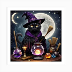 Witch With Broomstick Art Print