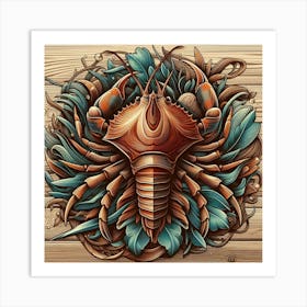 Detailed Wooden Lobster Artwork Art Print