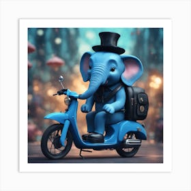 Elephant On A Moped Art Print