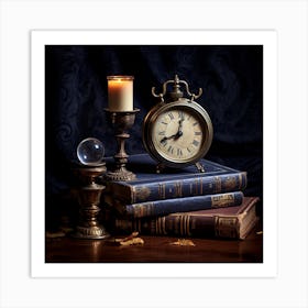 Old Books And Clock Art Print