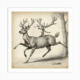 Deer Riding A Deer Art Print