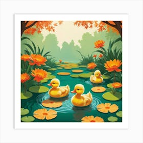 Ducks In A Pond 2 Art Print