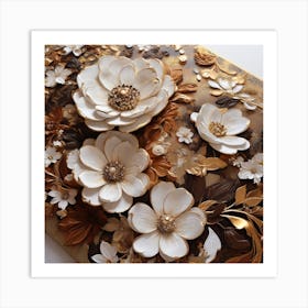 Big flowers in gold 2 Art Print