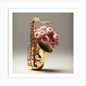 Saxophone With Flowers Art Print