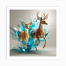 The Design Of Two Small Deer Running Fast Her Hair Fluttering Broken Glass Effect No Background (1) 1 Art Print