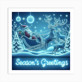 Santa Claus In Sleigh With Reindeer Art Print