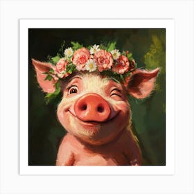 Pig In Flower Crown 2 Poster