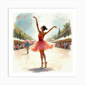 Graceful Watercolor Of An Italian Ballet Dancer Performing At An Outdoor Festival Art Print