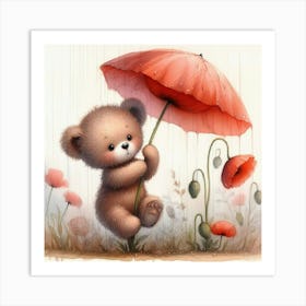 Teddy Bear With Umbrella 1 Art Print