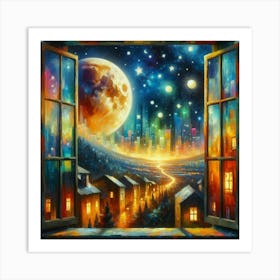 Moon Through The Window Art Print