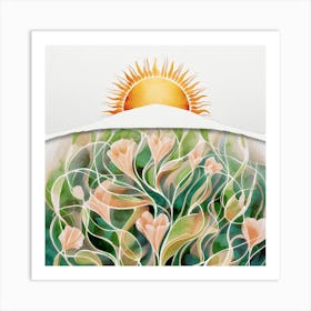 Sun And Flowers Duvet Cover Art Print