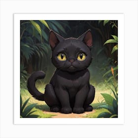 Black Cat In The Forest Art Print