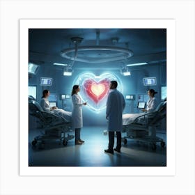 An Ultra Realistic Digital Render Of Medical Professionals In A State Of The Art Cardiac Care Facil Art Print