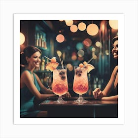 Happy Young Women Drinking Cocktails In A Bar Art Print