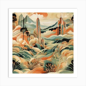 Art Deco landscape 1 Art Print