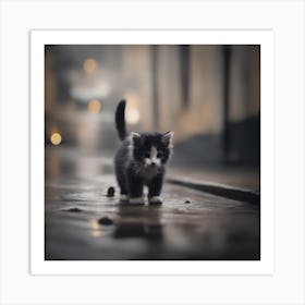 A Black And White Homeless Little Kitten Art Print