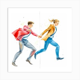 Two People Running Art Print