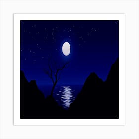 Captivating Night Silhouette: Embracing the Beauty of Moonlight Art Print