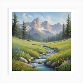 Mountain Stream Paintings Art Print 1 Art Print