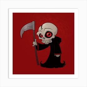 Little Grim Reaper with Red Eyes Holding A Scythe Art Print