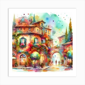 Watercolor Of Italian City Art Print