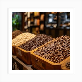 Coffee Beans In Wooden Crates Art Print