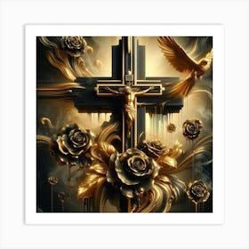 Cross With Roses 4 Art Print