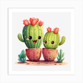 Cute Cactus Couple 2 Art Print