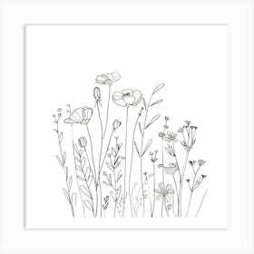 Hand Drawn Wildflowers Line Art 3 Art Print