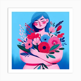 Illustration Of A Woman Holding Flowers 1 Art Print